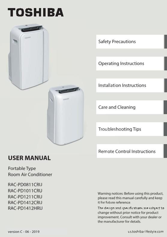 Toshiba RACPD1412 CRU Air Conditioner Unit Operating Manual