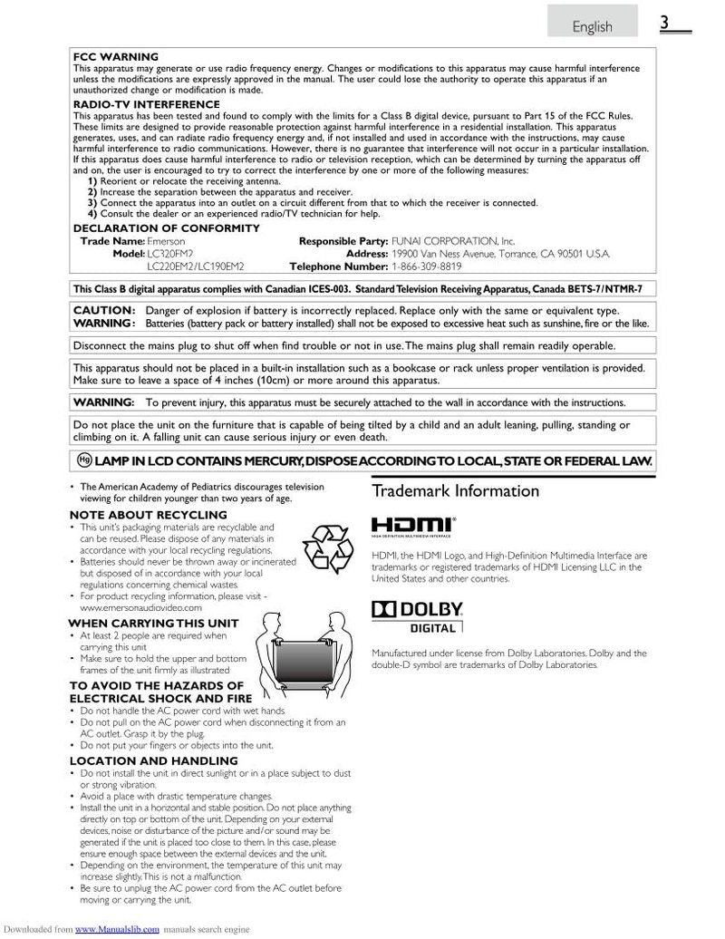 Funai Emerson LC220EM2 TV Operating Manual