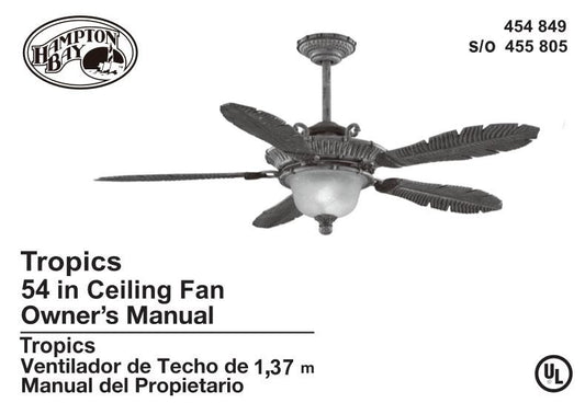 Hampton Bay 13087 HAMPTONBAYTROPICS 54 INWEATHEREDCANECEILINGFAN Ceiling Fan Operating Manual