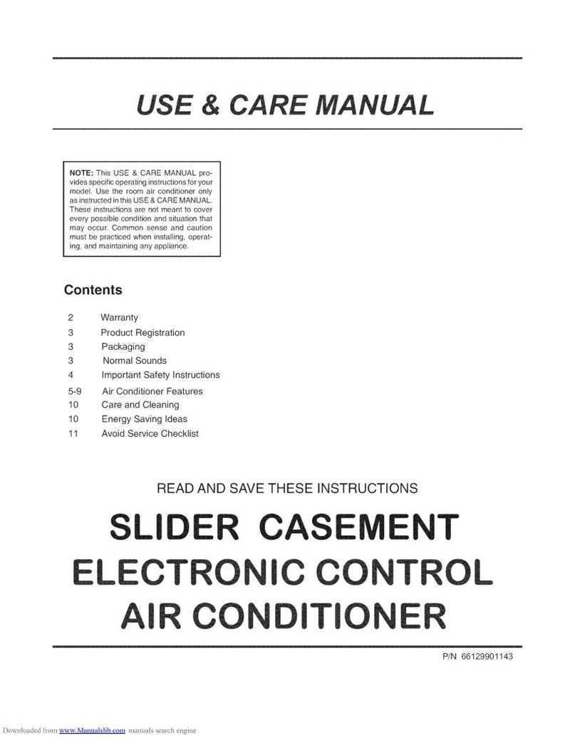 Frigidaire FAK124 R1 V12 Air Conditioner Unit Operating Manual