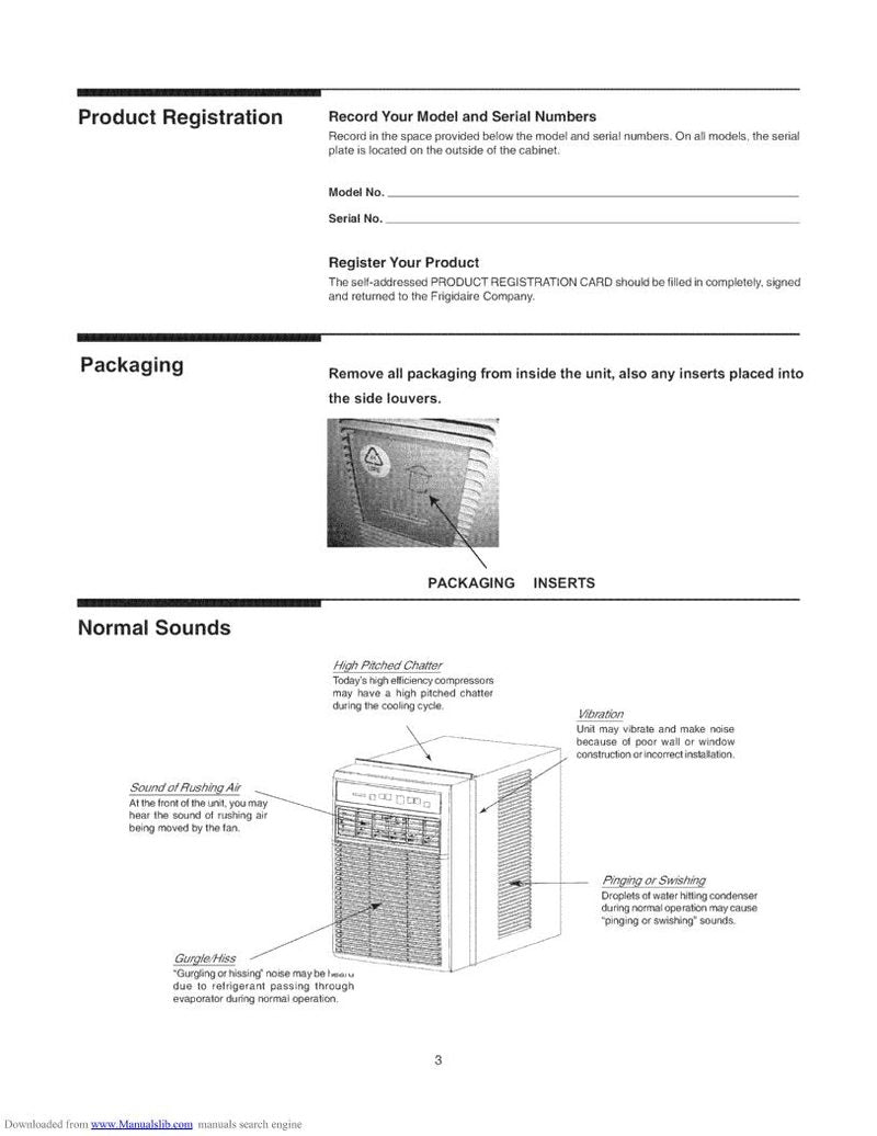 Frigidaire FAK124 R1 V12 Air Conditioner Unit Operating Manual