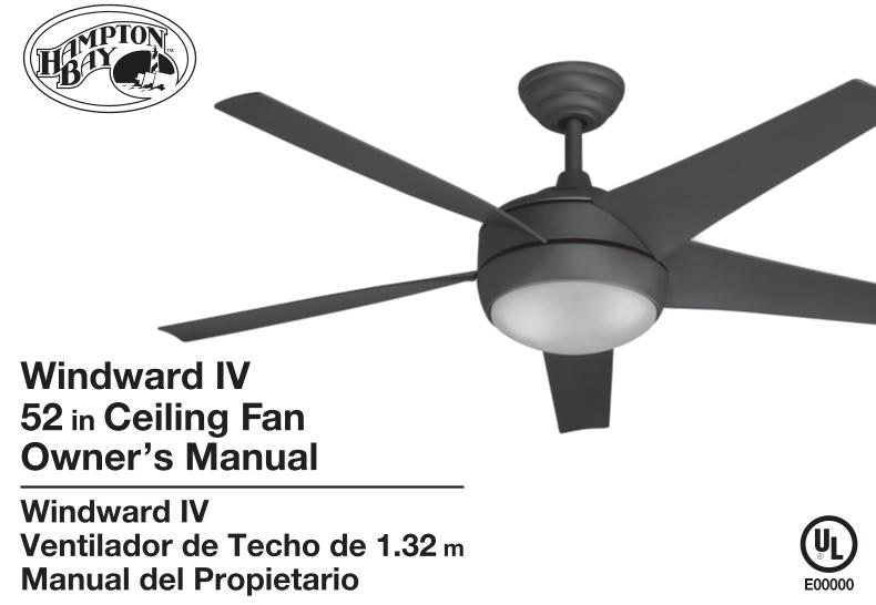 Hampton Bay 26663 Windward IV 52 in Brushed Nickel Ceiling Fan Operating Manual