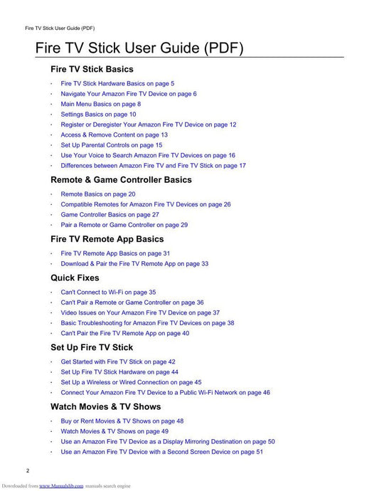 Amazon 2nd Generation Fire Stick Streaming Media Player Operating Manual