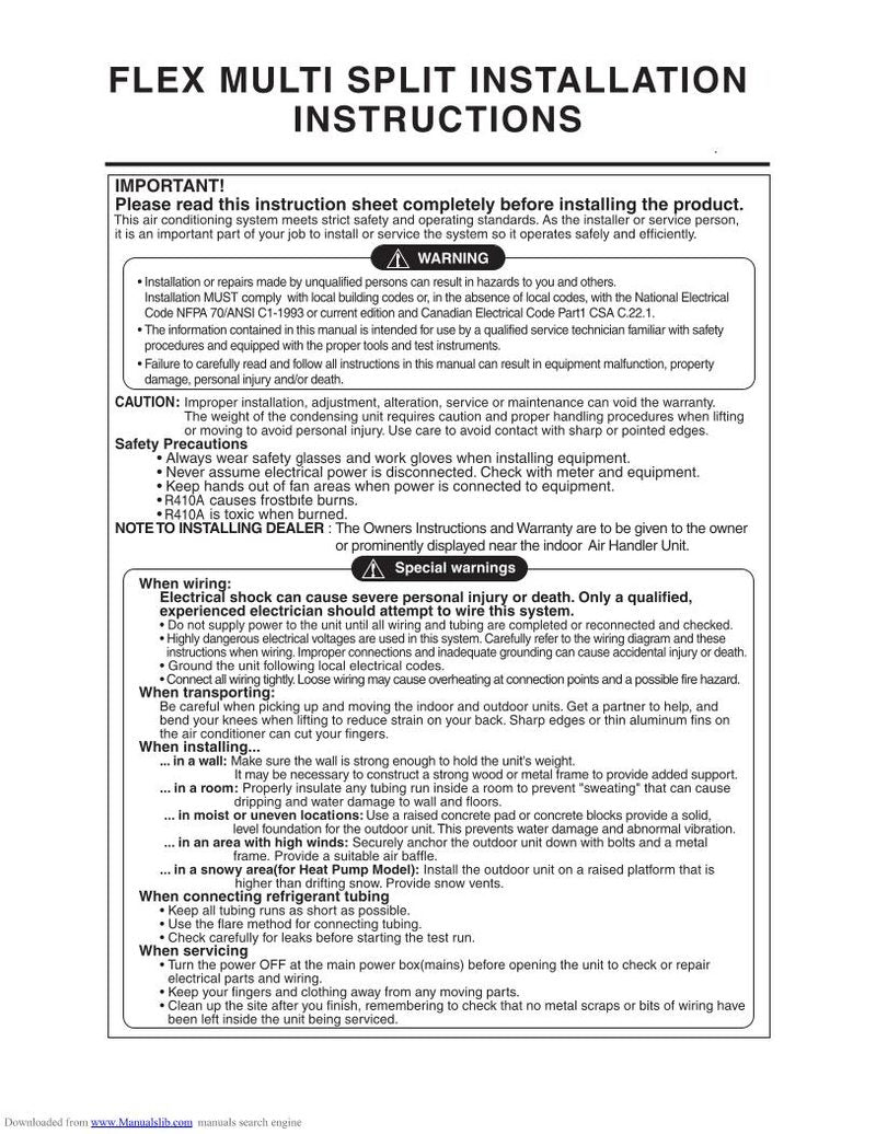 LG LMAN095 HVT Air Conditioner Unit Operating Manual