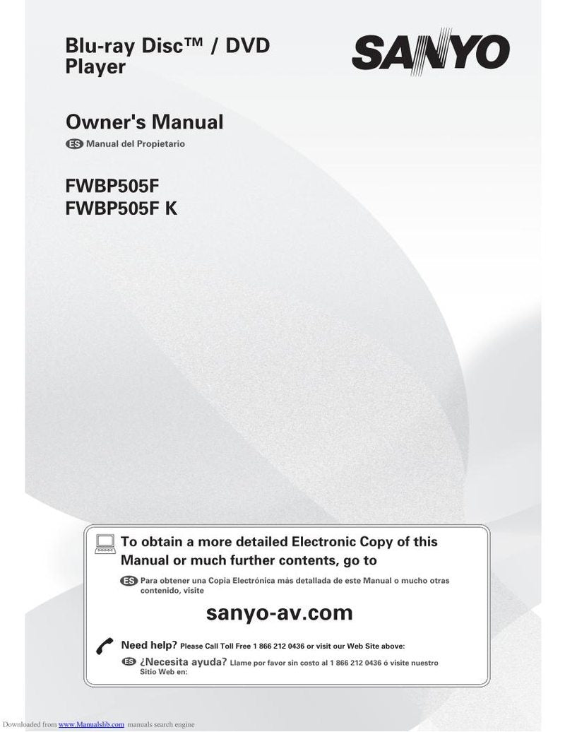 Sanyo FWBP505FK Blu-Ray DVD Player Operating Manual