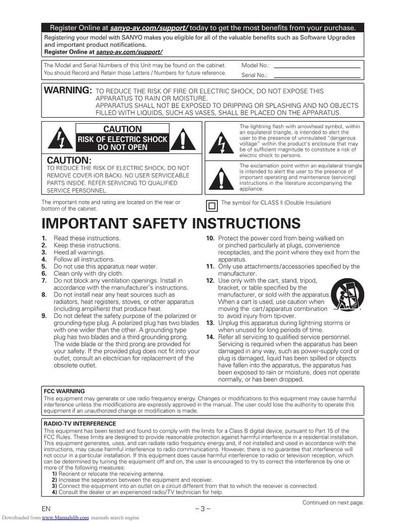 Sanyo FWSB426F Sound Bar System Operating Manual