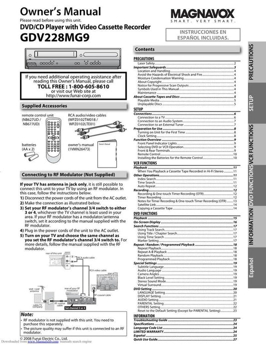 Magnavox GDV228 MG 9 DVD/VCR Combo Player Operating Manual