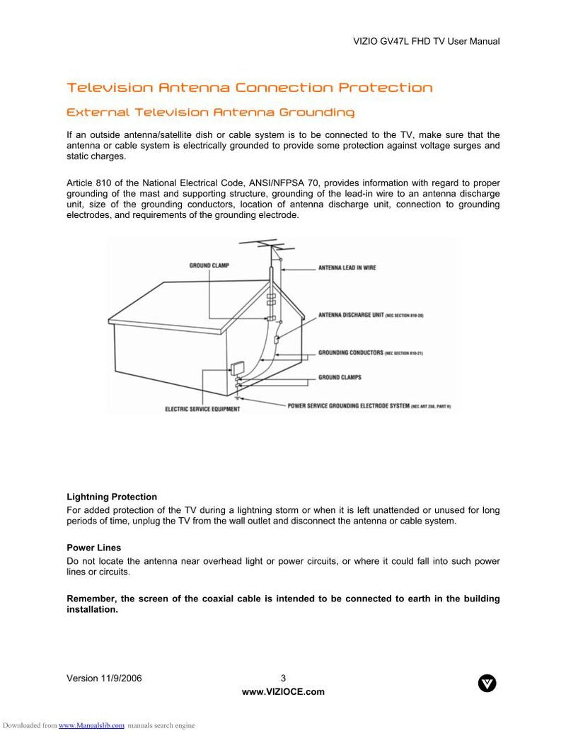Vizio GV47LFHDTV TV Operating Manual