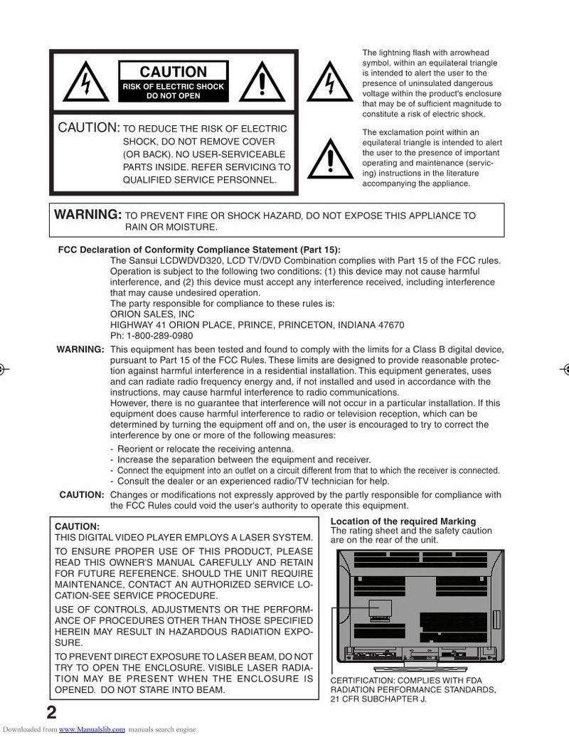 SANSUI HDLCDVD325B TV/DVD Combo Operating Manual