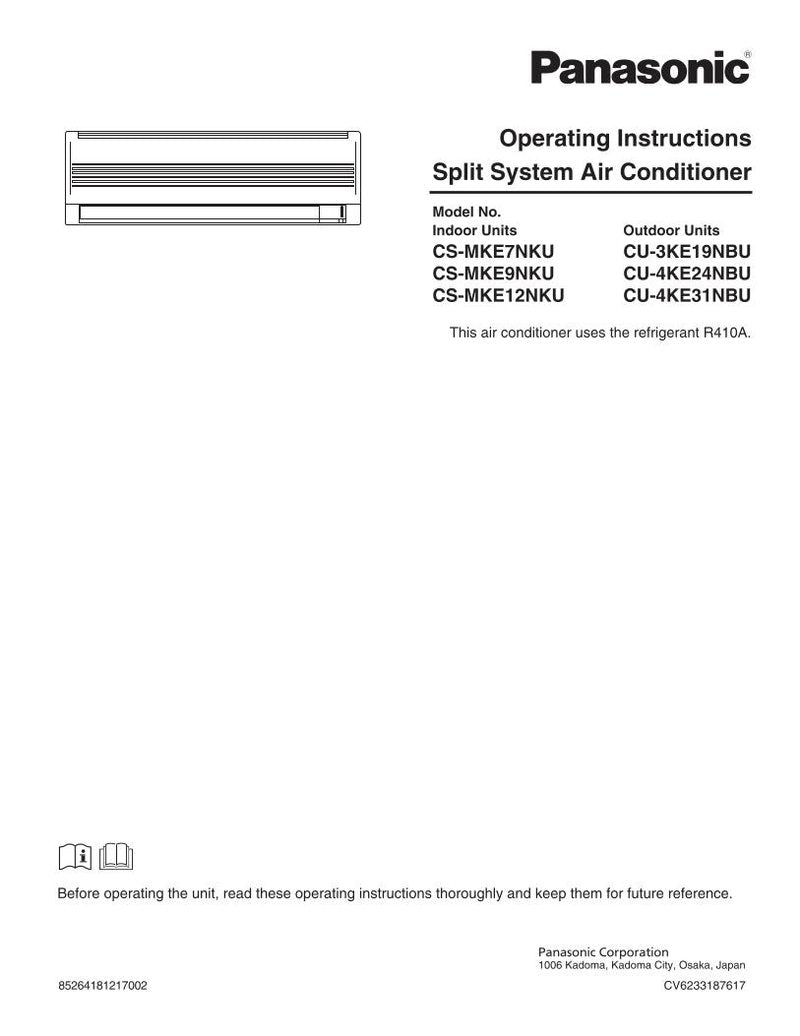 Panasonic CSMKE9NKU Air Conditioner Unit Operating Manual