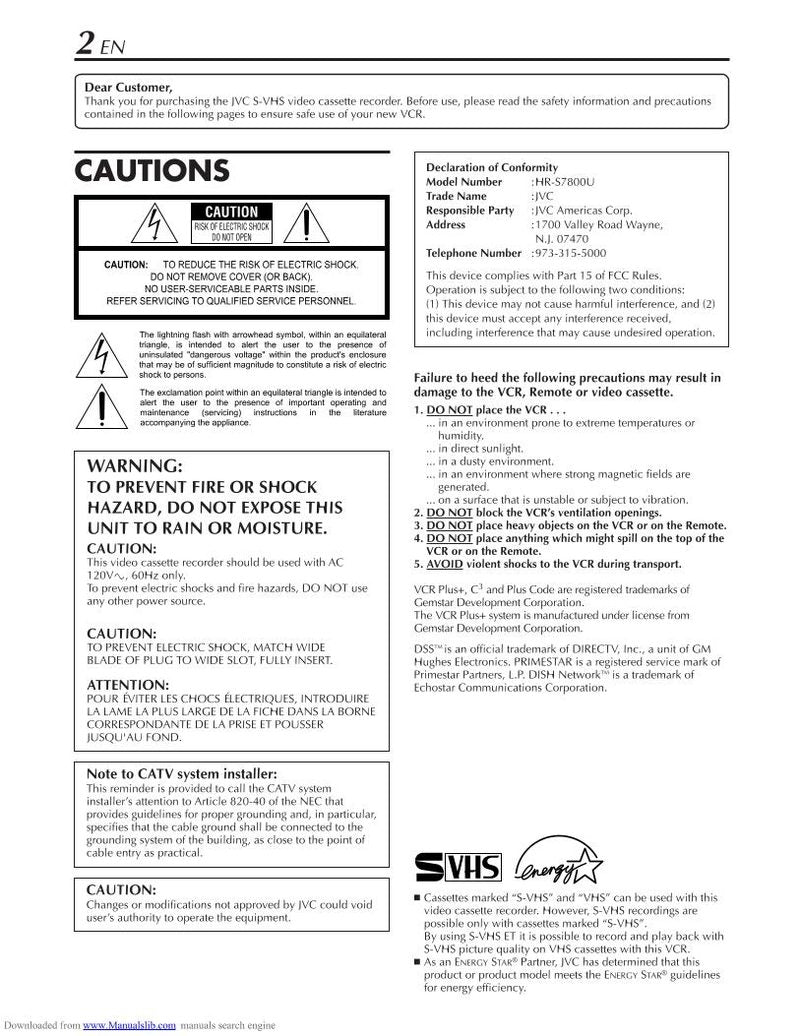 JVC HRS7800U Operating Manual