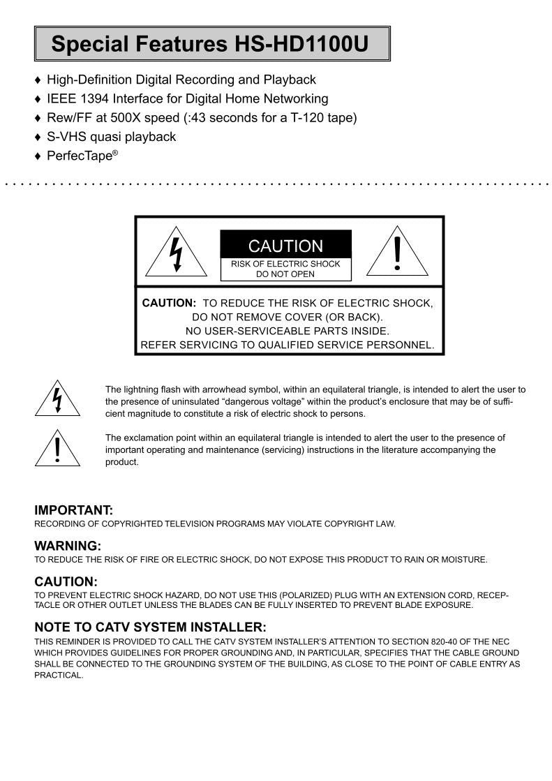 Mitsubishi HSHD1100U VCR Operating Manual