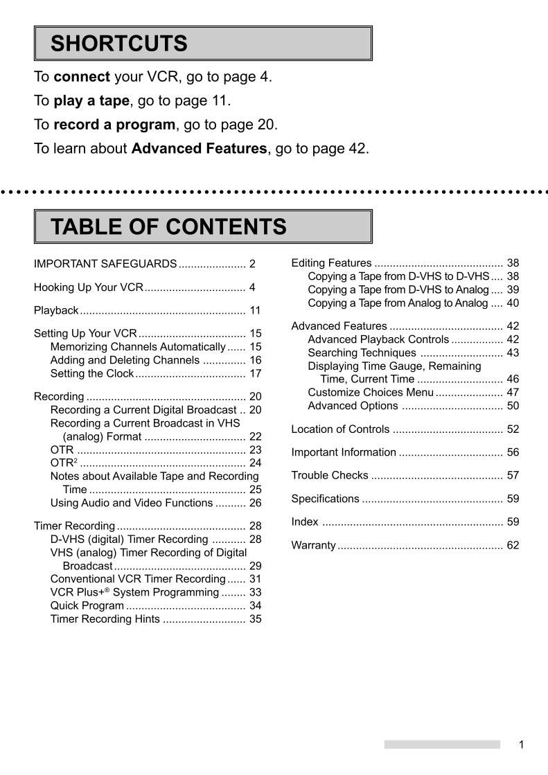 Mitsubishi HSHD1100U VCR Operating Manual