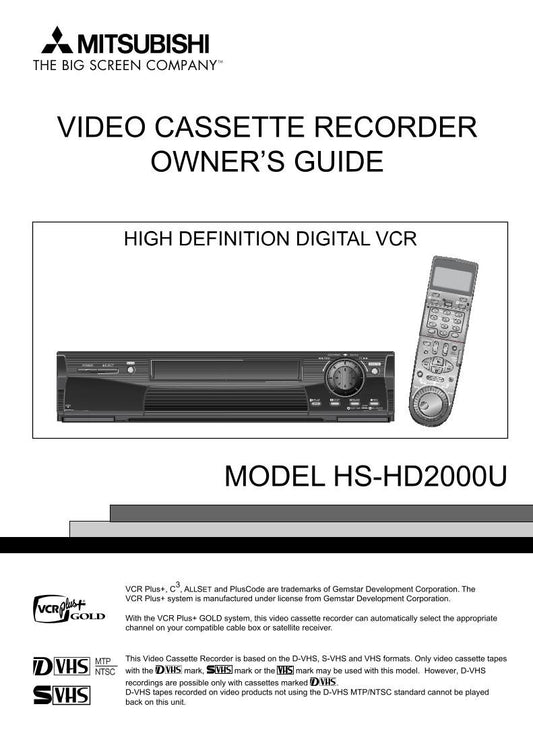 Mitsubishi HSHD2000U VCR Operating Manual