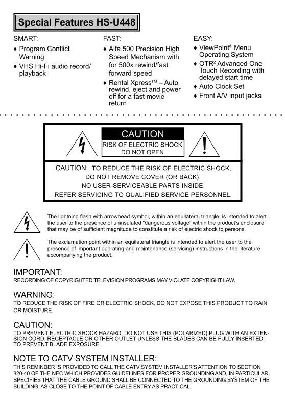 Mitsubishi HSU448 VCR Operating Manual