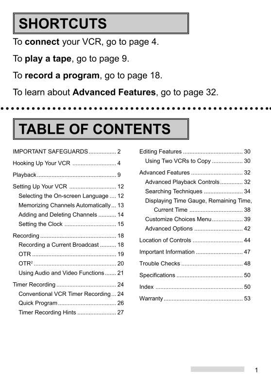 Mitsubishi HSU448 VCR Operating Manual