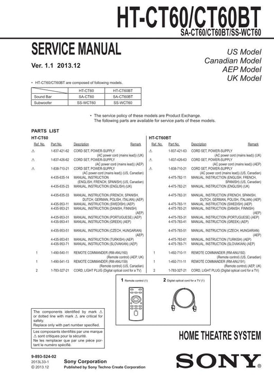 Sony SSWCT60 Audio System Operating Manual