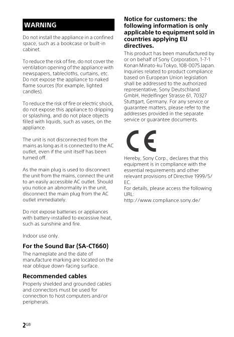 Sony HTCT660 Audio System Operating Manual