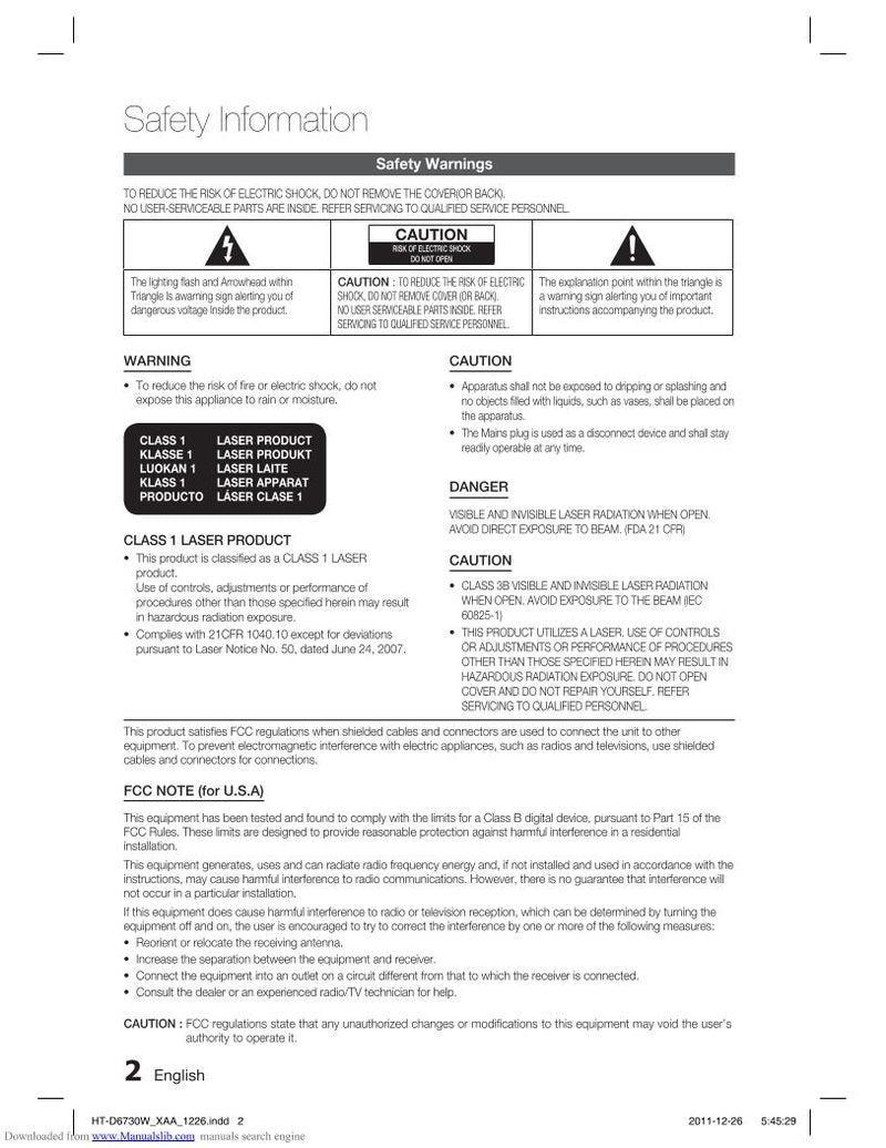 Samsung HTD6730W Home Theater System Operating Manual