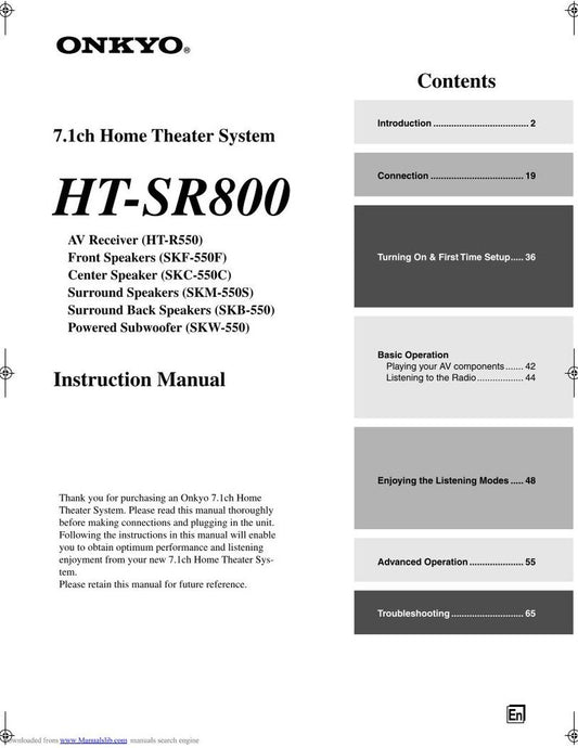 Onkyo HTR550 Audio/Video Receiver Operating Manual