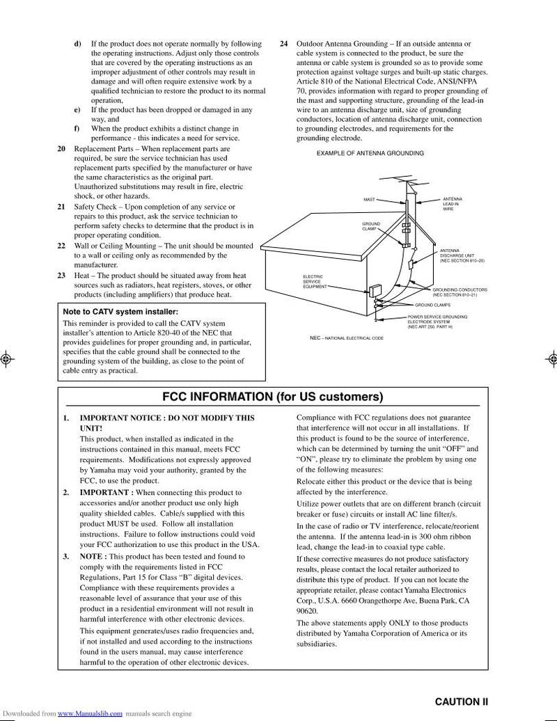 Yamaha HTR5640 HTR5640B HTR5640RDS Audio/Video Receiver Operating Manual