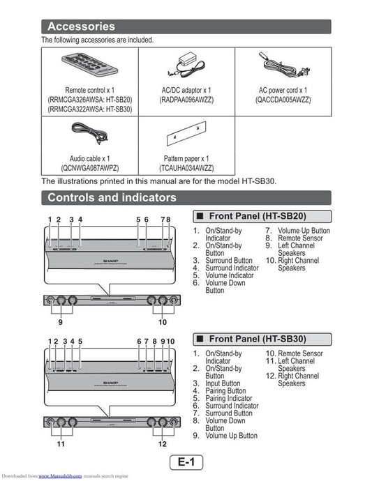 Sharp HT-SB30 Audio System Operating Manual