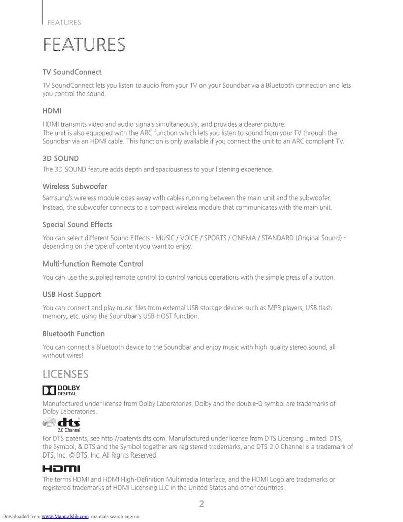 Samsung HW-H450 HW-H450/ZA Sound Bar System Operating Manual