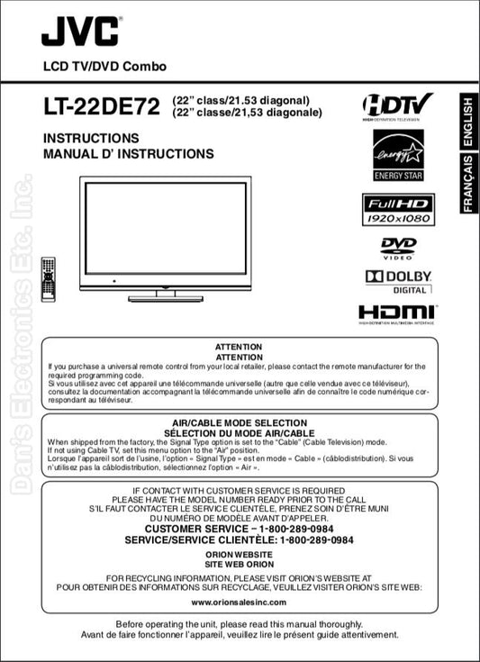 JVC LT22 DE 72 TV/DVD Combo Operating Manual