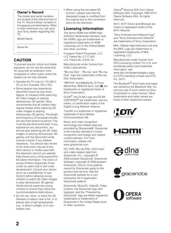 Sony KDL-47W802A KDL-55W802A TV Operating Manual