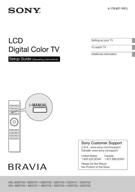 Sony KDL32EX700 KDL32EX710 KDL40EX700 TV Operating Manual