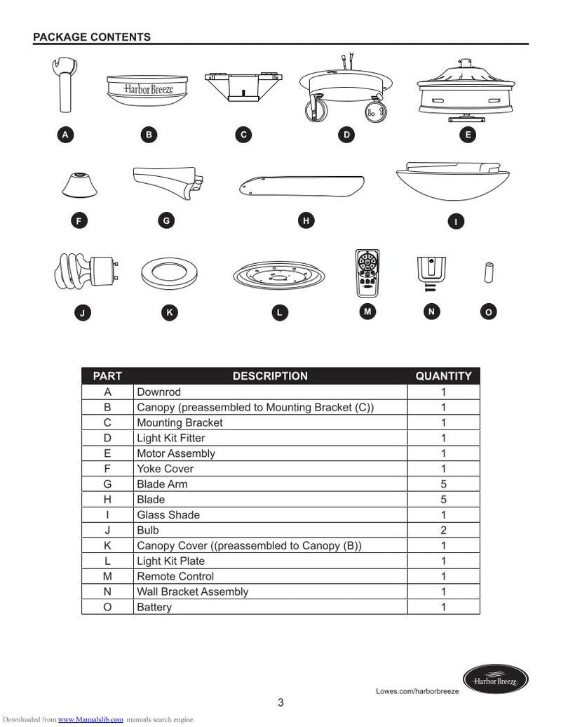 Harbor Breeze 40190 KINGSBURY CEILING FAN Ceiling Fan Operating Manual