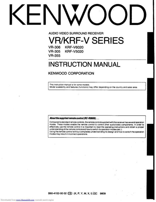 Kenwood VR305 Audio/Video Receiver Operating Manual