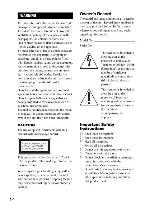 Sony LBTSH2000 Audio System Operating Manual