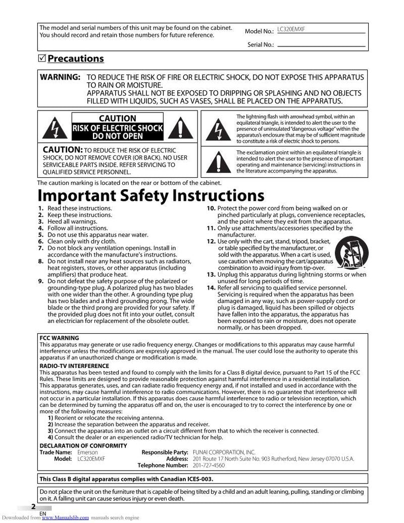 Funai LC320EMXF TV Operating Manual