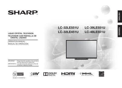 Sharp LC32LE451U LC32LE551U LC39LE551 TV Operating Manual