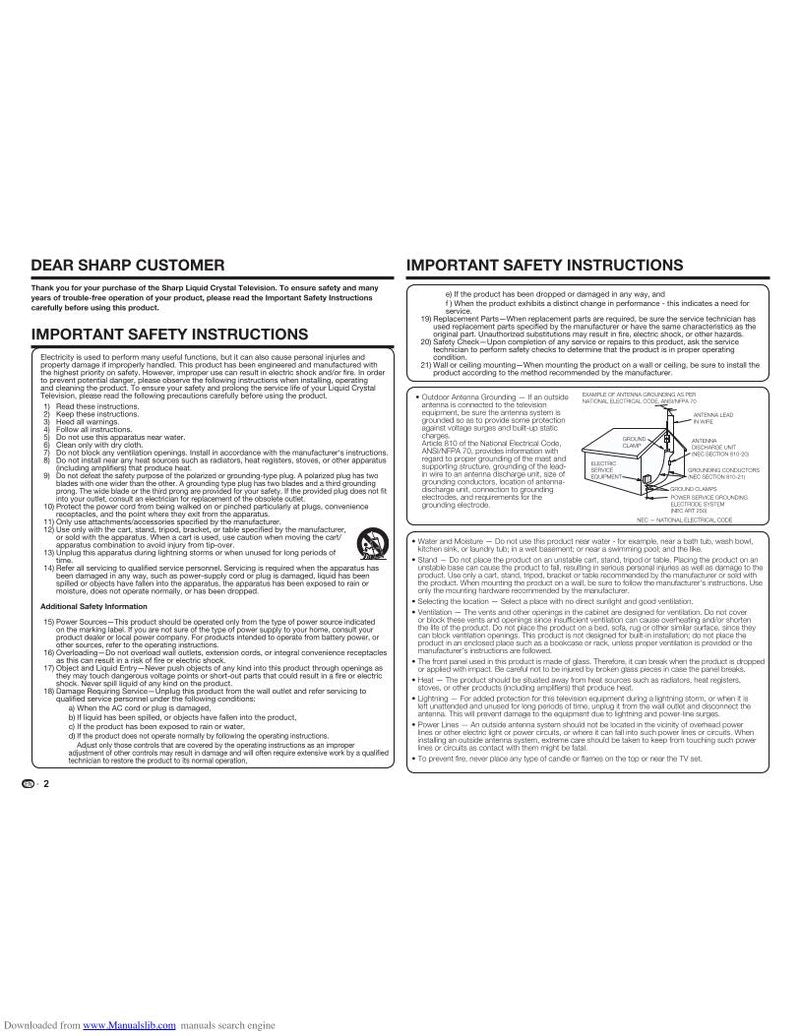 Sharp LC32LE451U LC32LE551U LC39LE551 TV Operating Manual