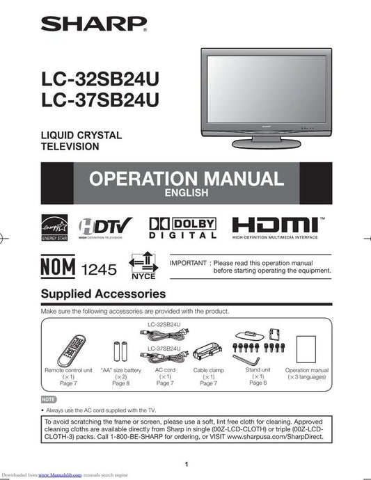 Sharp LC37SB24U TV Operating Manual