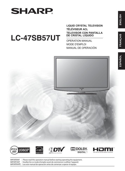 Sharp LC47SB57UT TV Operating Manual