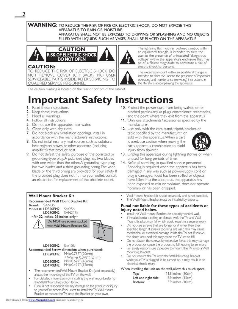 Funai LD190EM2 TV/DVD Combo Operating Manual