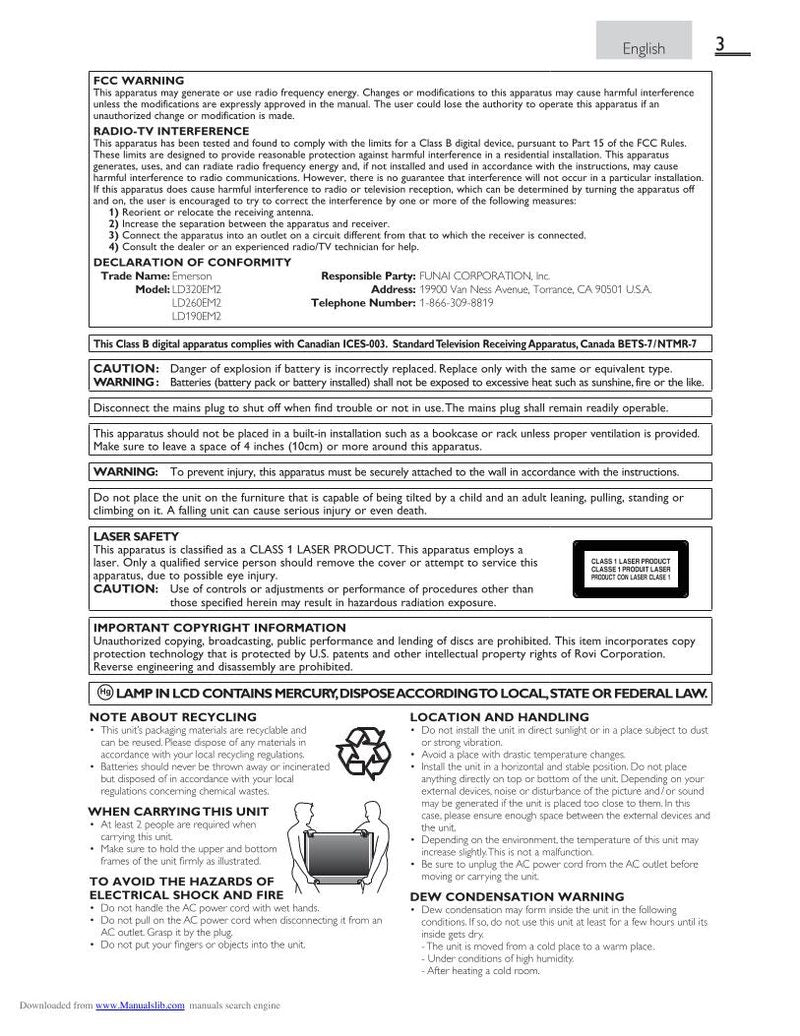 Funai LD190EM2 TV/DVD Combo Operating Manual