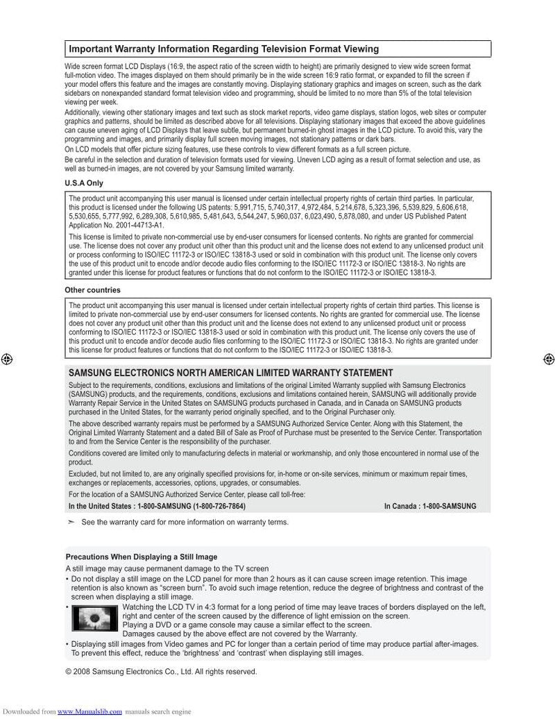 Samsung LN52A650A1F TV Operating Manual