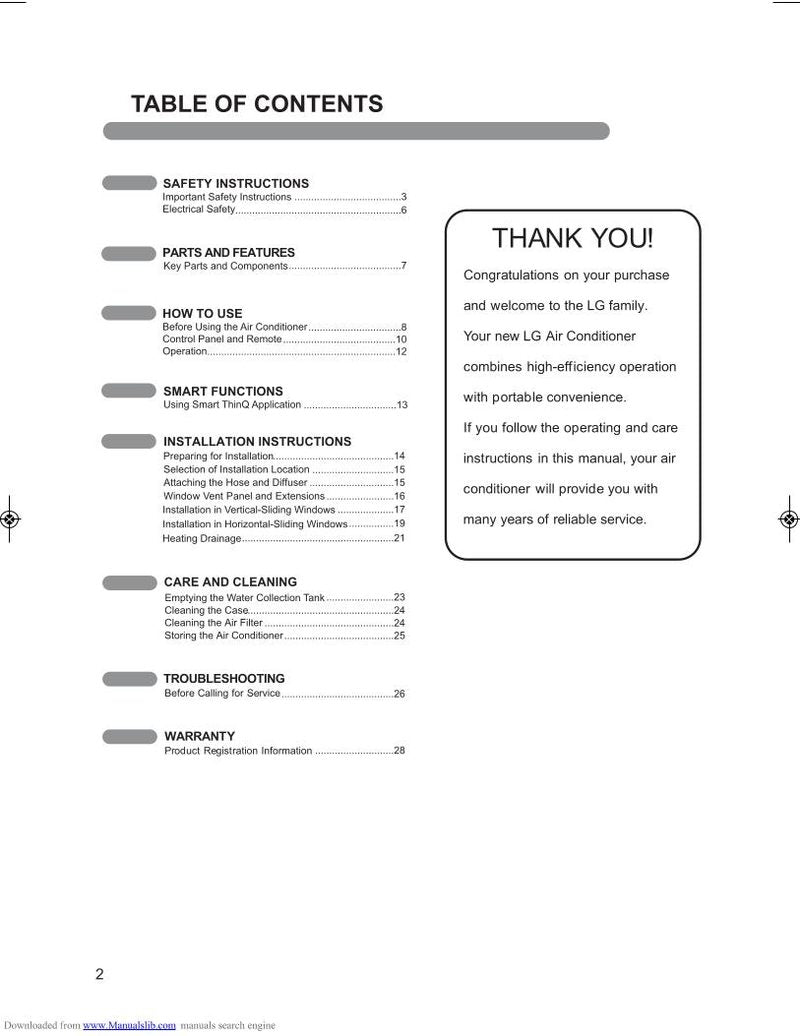 LG LP0817 WSR Air Conditioner Unit Operating Manual