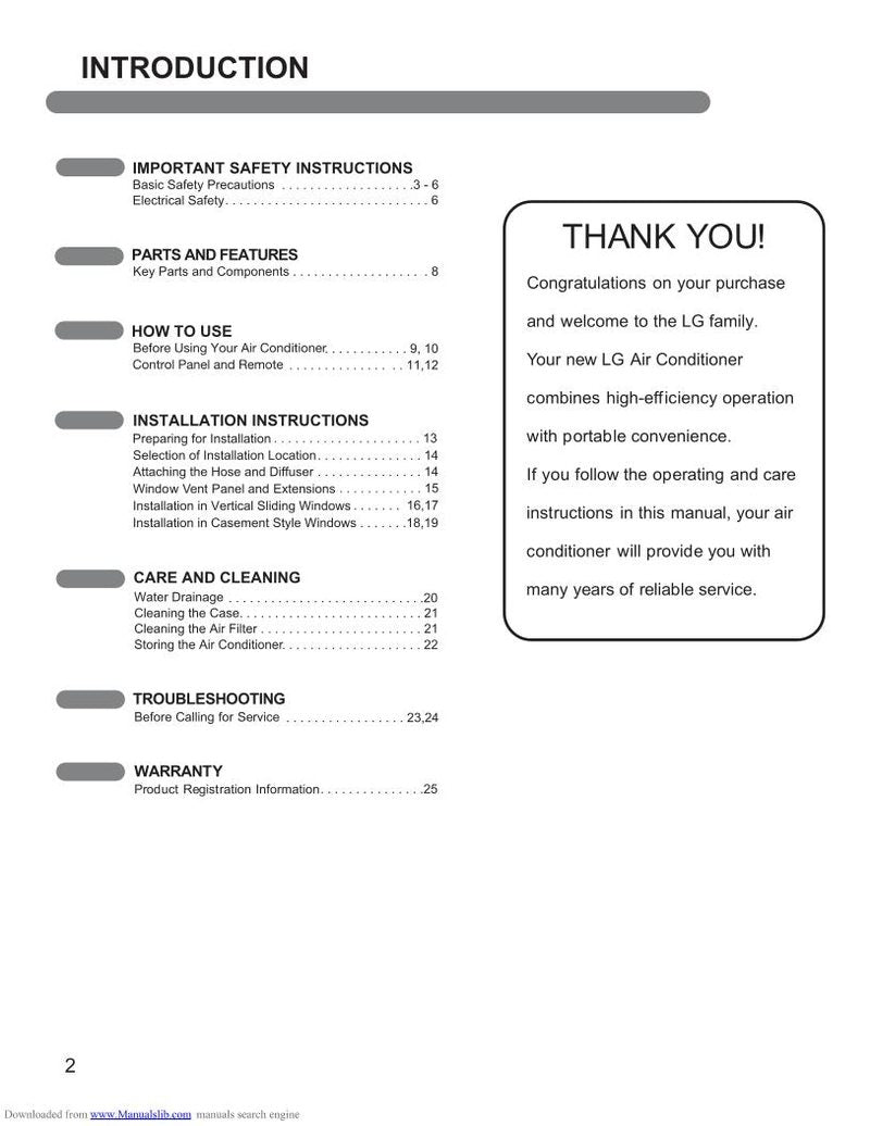 LG LP1017 WSR Air Conditioner Unit Operating Manual