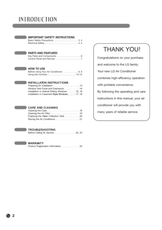 LG LP1311 BXR Air Conditioner Unit Operating Manual