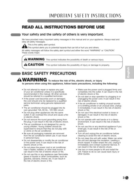 LG LP1311 BXR Air Conditioner Unit Operating Manual