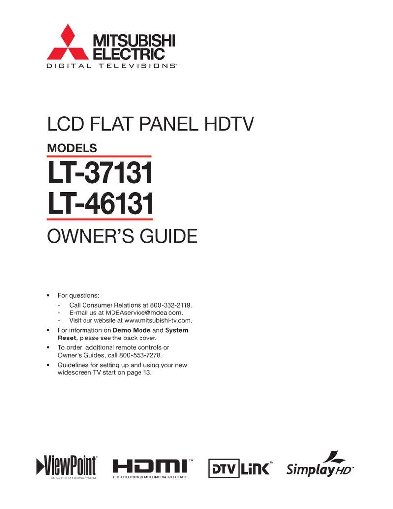 Mitsubishi LT37131 LT46131 TV Operating Manual