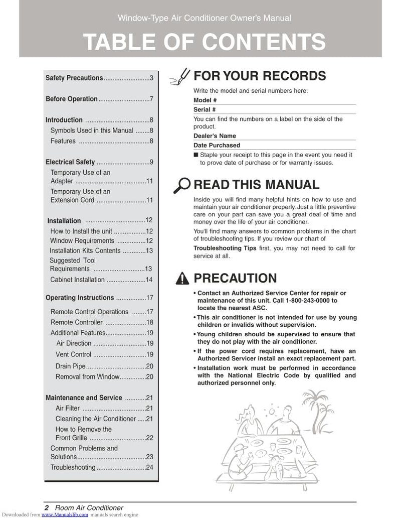 LG LW1511 ER Air Conditioner Unit Operating Manual