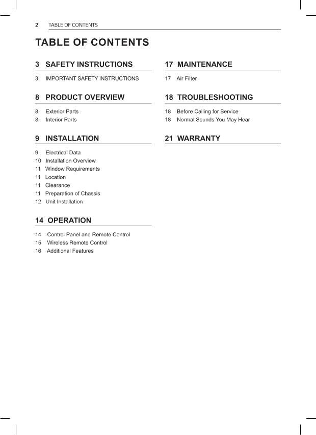 LG LW6017 R Air Conditioner Unit Operating Manual