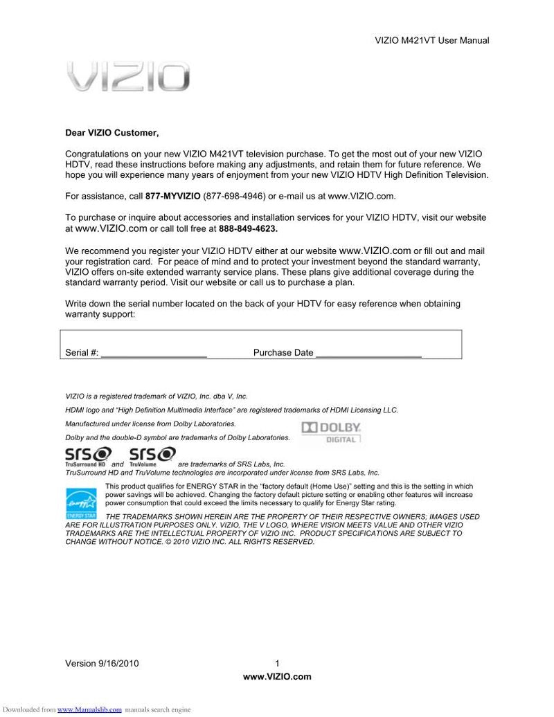 Vizio M421VT TV Operating Manual