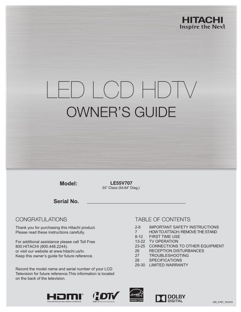 Hitachi LE55 V 707 TV Operating Manual